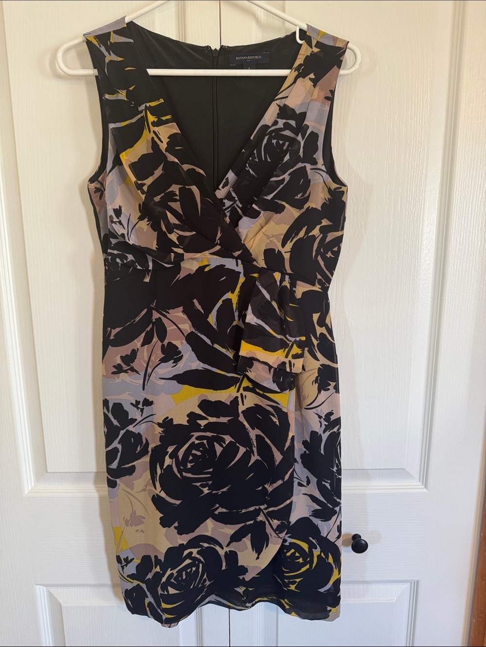 Banana Republic Black, Yellow and Beige Floral Midi Dress